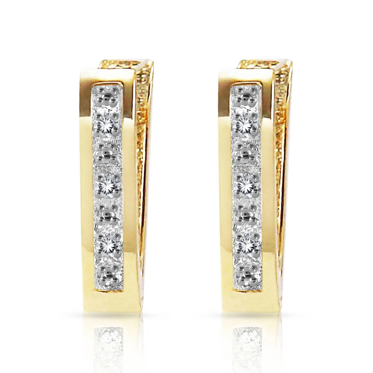 0.04 Carat 14K Solid Yellow Gold Oval Huggie Earrings Diamond