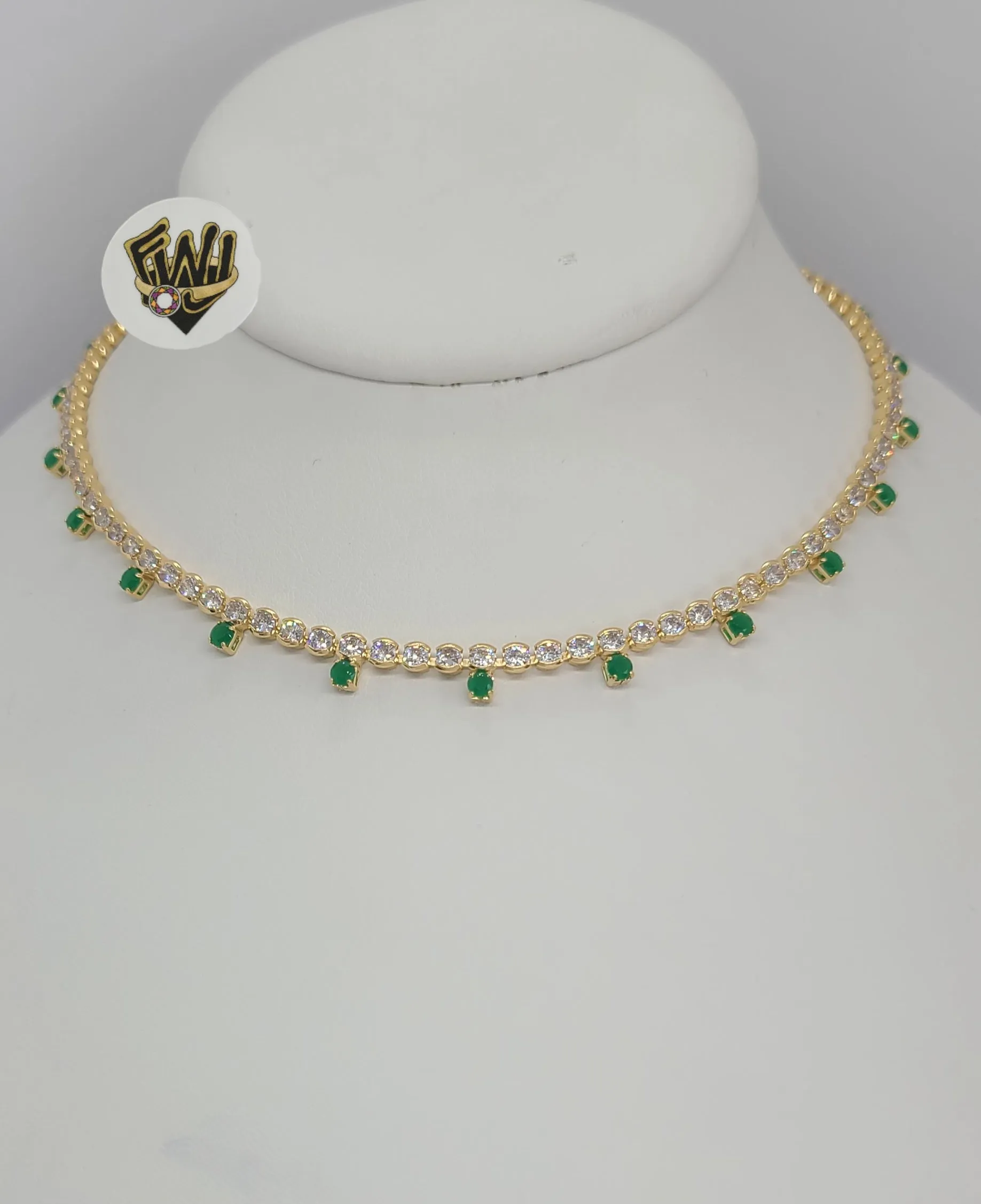 (1-6226-1) Gold Laminate - Green Zircon Tennis Necklace - BGF