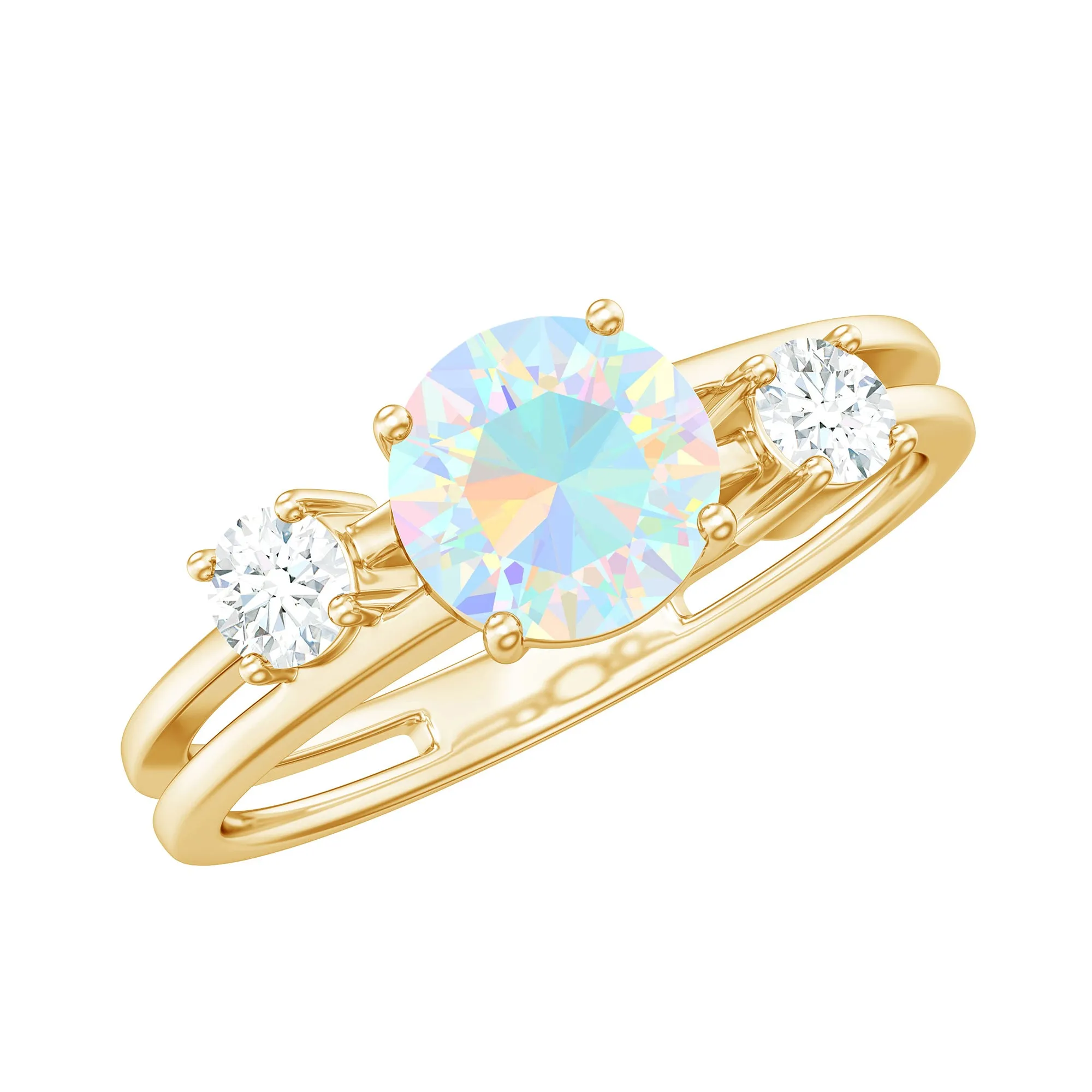 1 CT Ethiopian Opal Solitaire Engagement Ring with Diamond