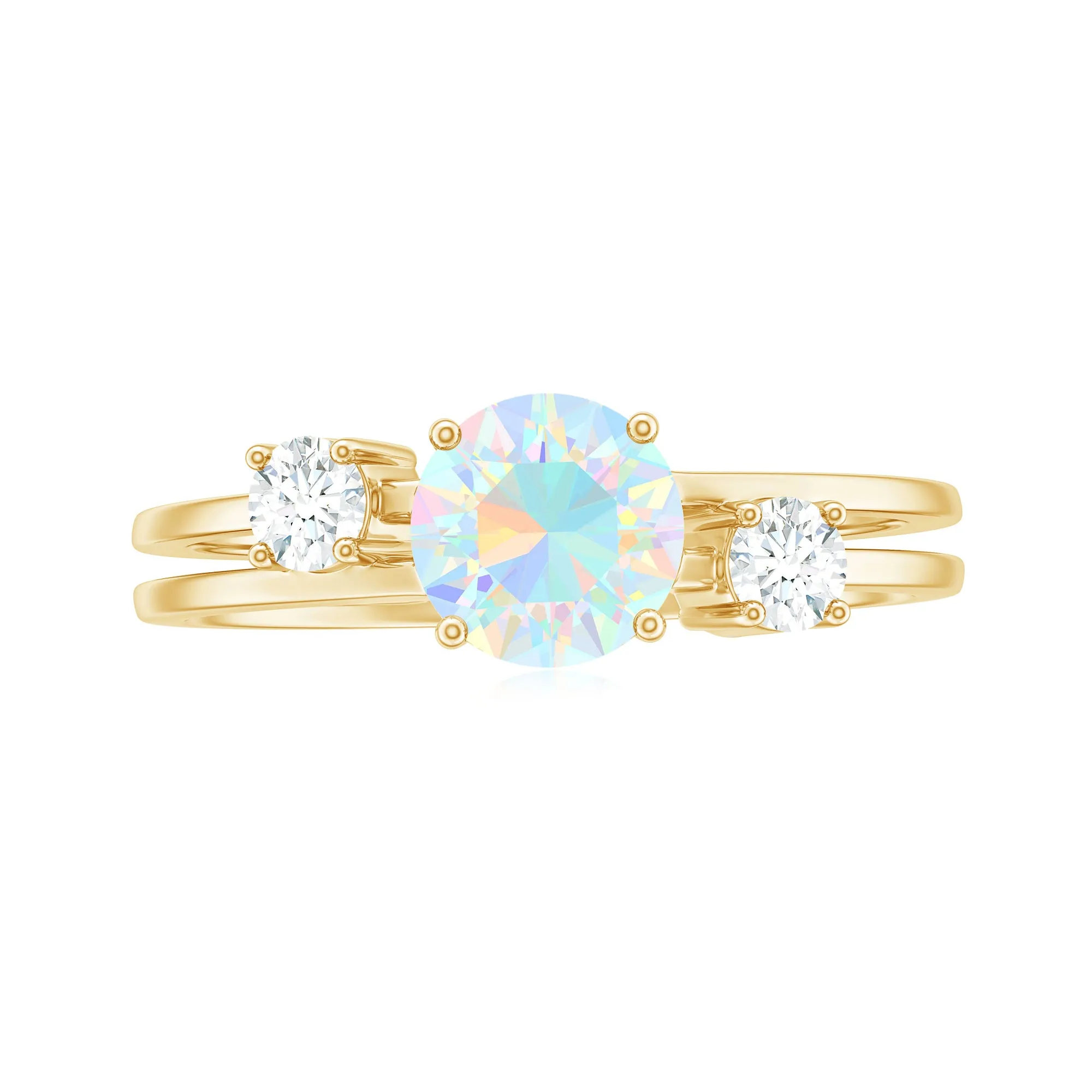 1 CT Ethiopian Opal Solitaire Engagement Ring with Diamond