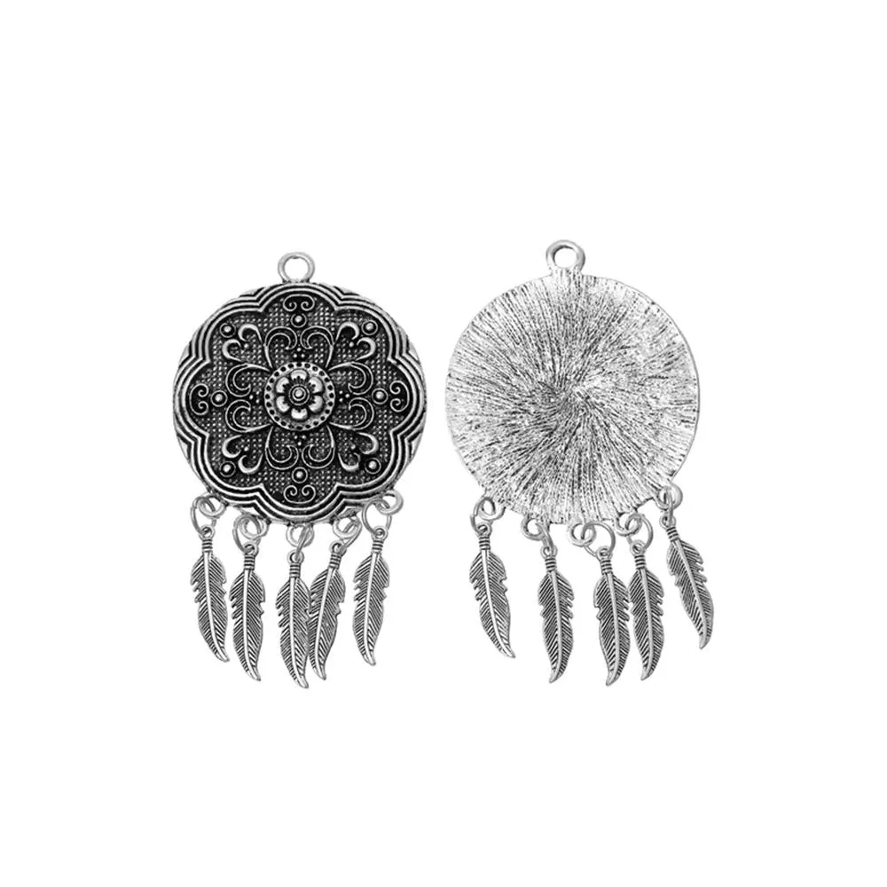 1 Pc Tibetan Silver FEATHER FLOWER CARVED 87mm x 47mm Charms Pendants, Lead & Nickel Free Metal Charms Pendants Beads