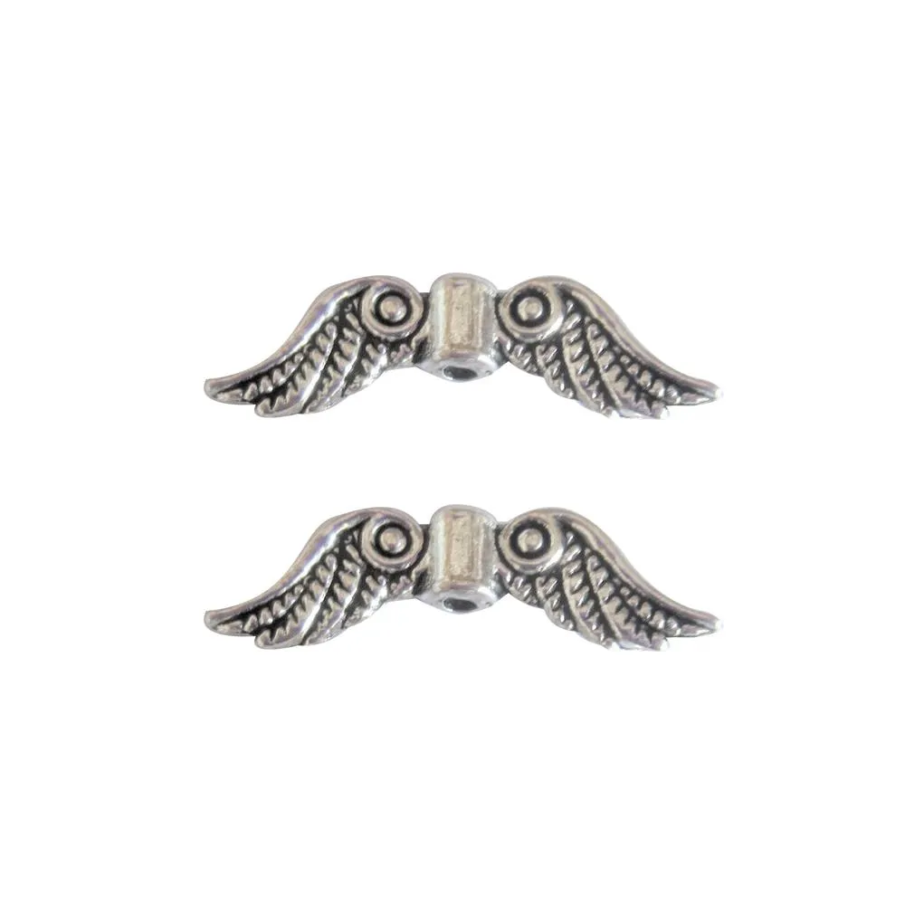 10 Pcs Tibetan Silver  Angel Wings Spacer  23mm x 7mm  3D Charms