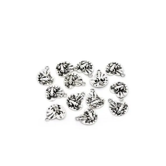 10 Pcs Tibetan Silver Frog On Lily Pad 21X18mm 3D Charms Pendants