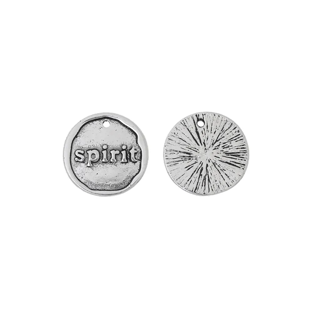 10 Pcs Tibetan Silver "SPIRIT" CARVED 20mm DIA. Charms Pendants, Lead & Nickel Free Metal Charms Pendants Beads