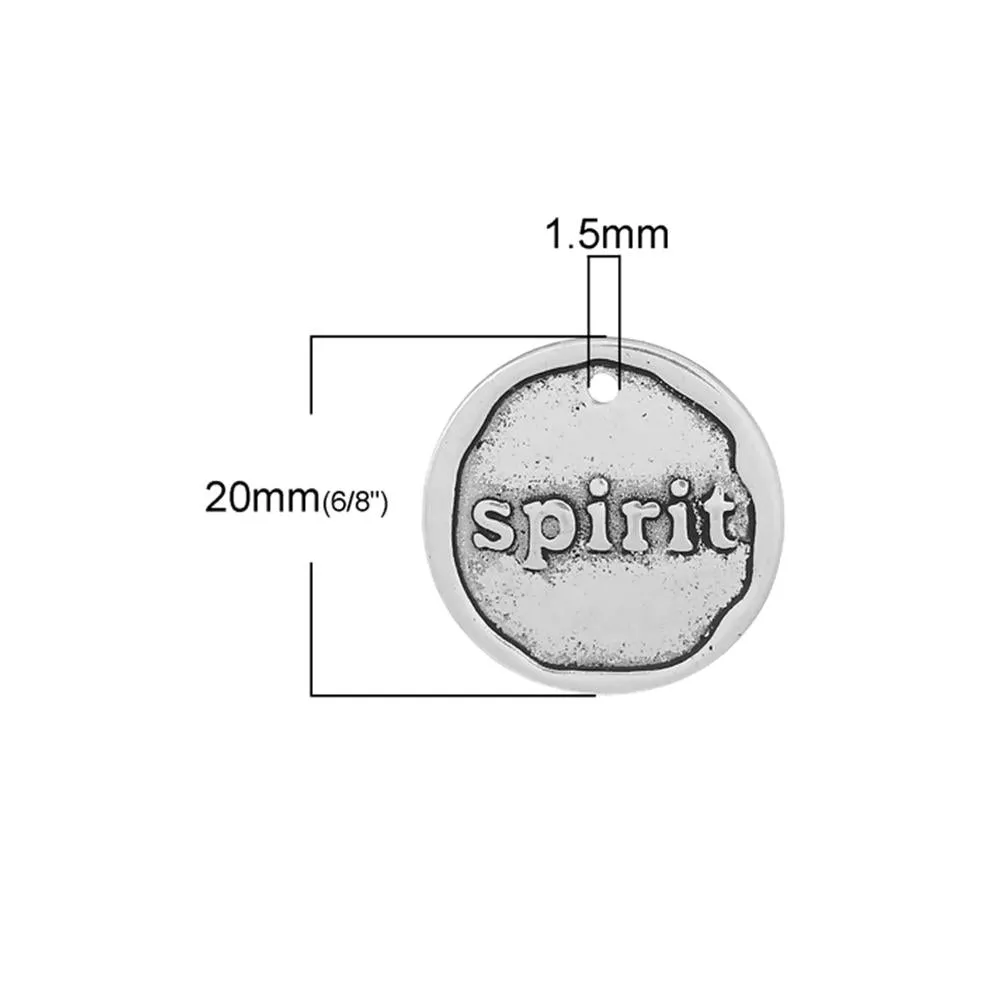 10 Pcs Tibetan Silver "SPIRIT" CARVED 20mm DIA. Charms Pendants, Lead & Nickel Free Metal Charms Pendants Beads