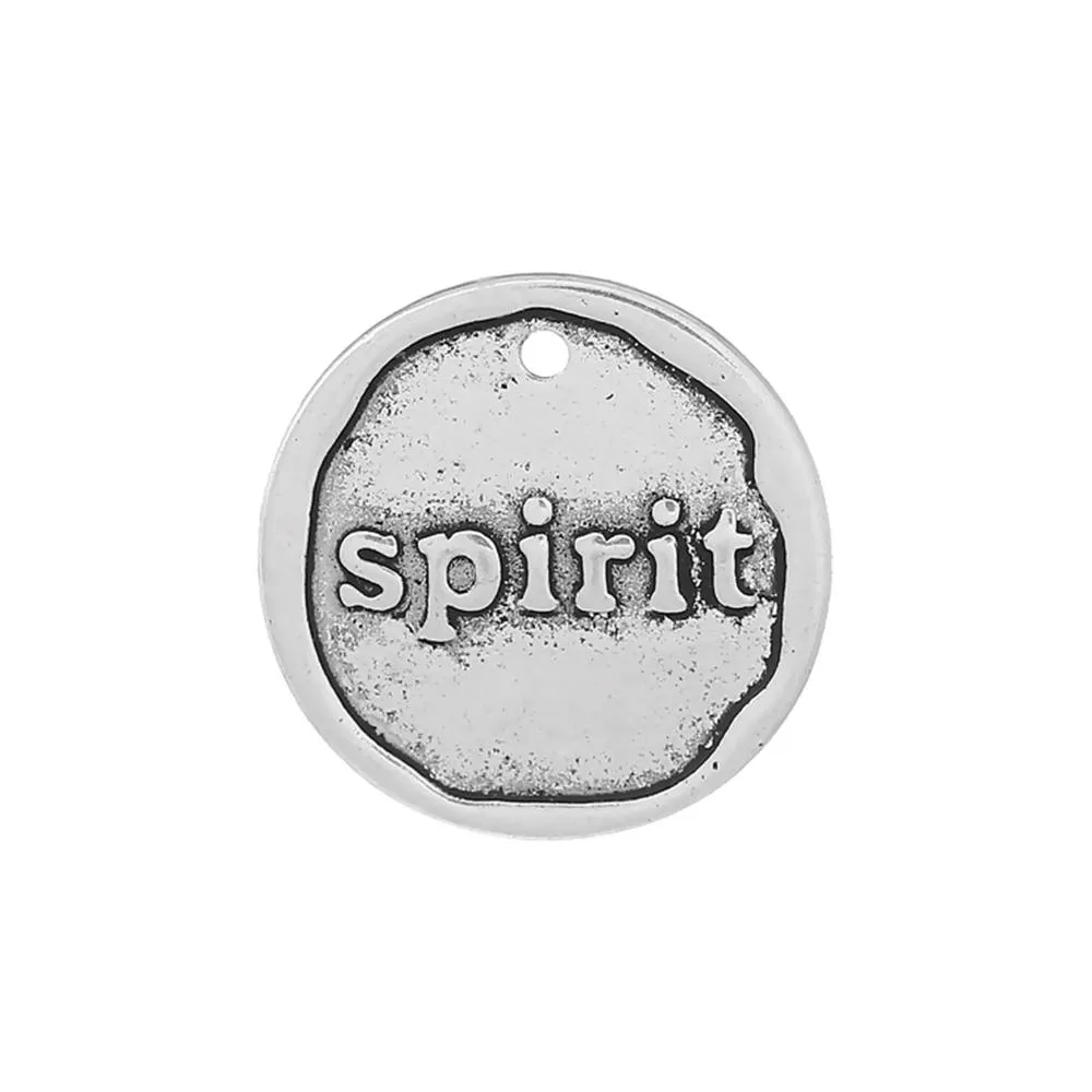 10 Pcs Tibetan Silver "SPIRIT" CARVED 20mm DIA. Charms Pendants, Lead & Nickel Free Metal Charms Pendants Beads