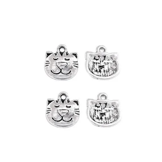 10 Pcs Tibetan Silver Smiley Cat Head Cheshire Alice 14X14mm Charms Pendants