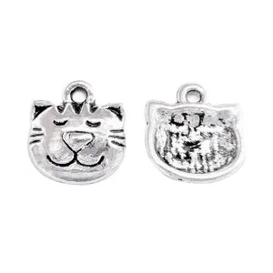 10 Pcs Tibetan Silver Smiley Cat Head Cheshire Alice 14X14mm Charms Pendants