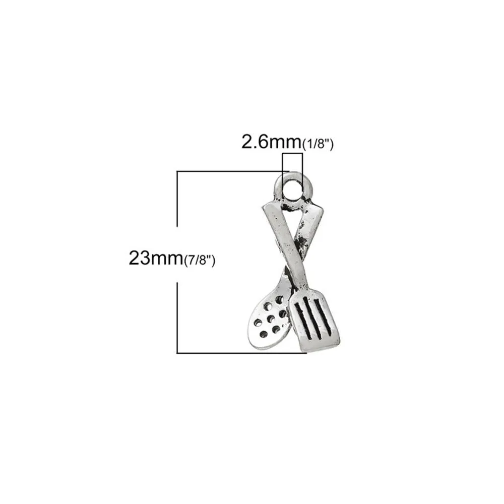 10 Pcs Tibetan Silver SPATULA & SPOON 23mm x 12mm Charms Pendants, Lead & Nickel Free Metal Charms Pendants Beads