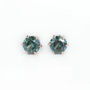 1.01ctw Round Montana Sapphire Rose Gold 6 Prong Stud Earrings