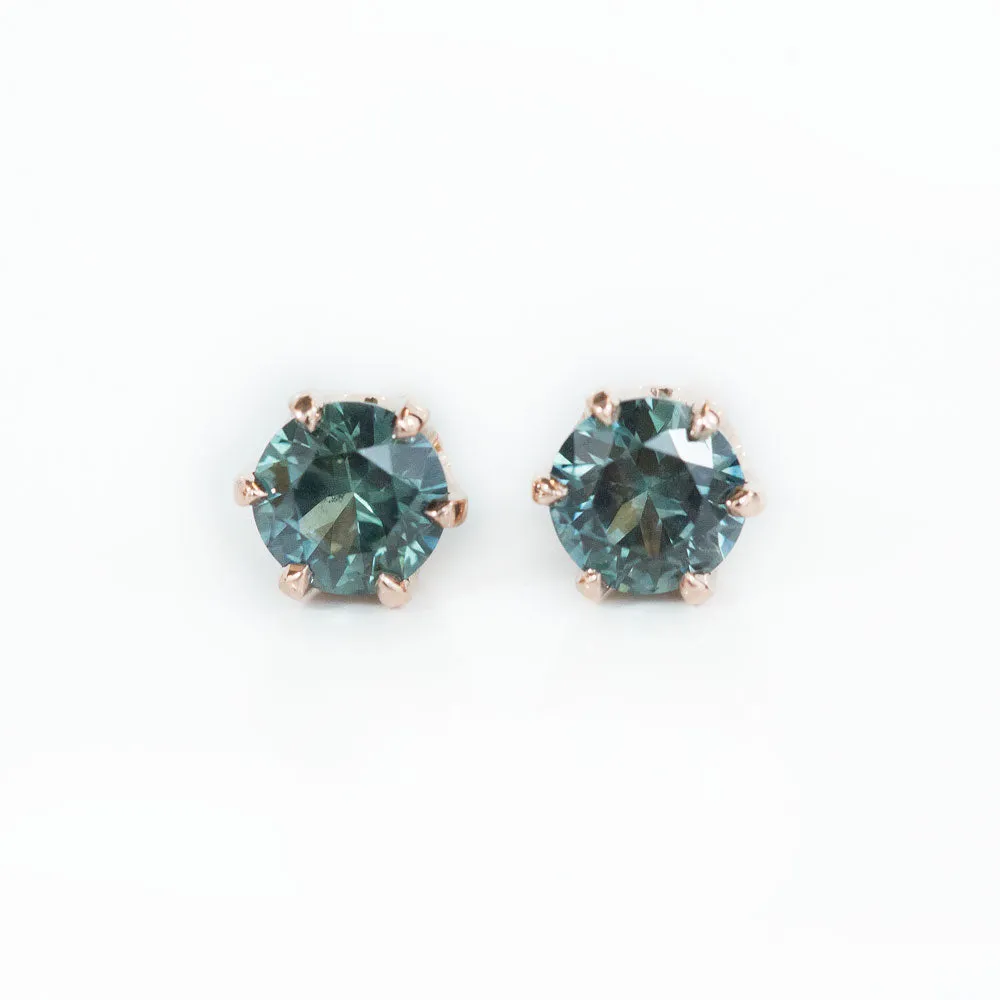 1.01ctw Round Montana Sapphire Rose Gold 6 Prong Stud Earrings