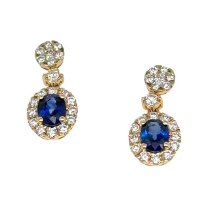 1.05ct tw Ladies Diamond and Blue Oval Sapphire Drop Earrings