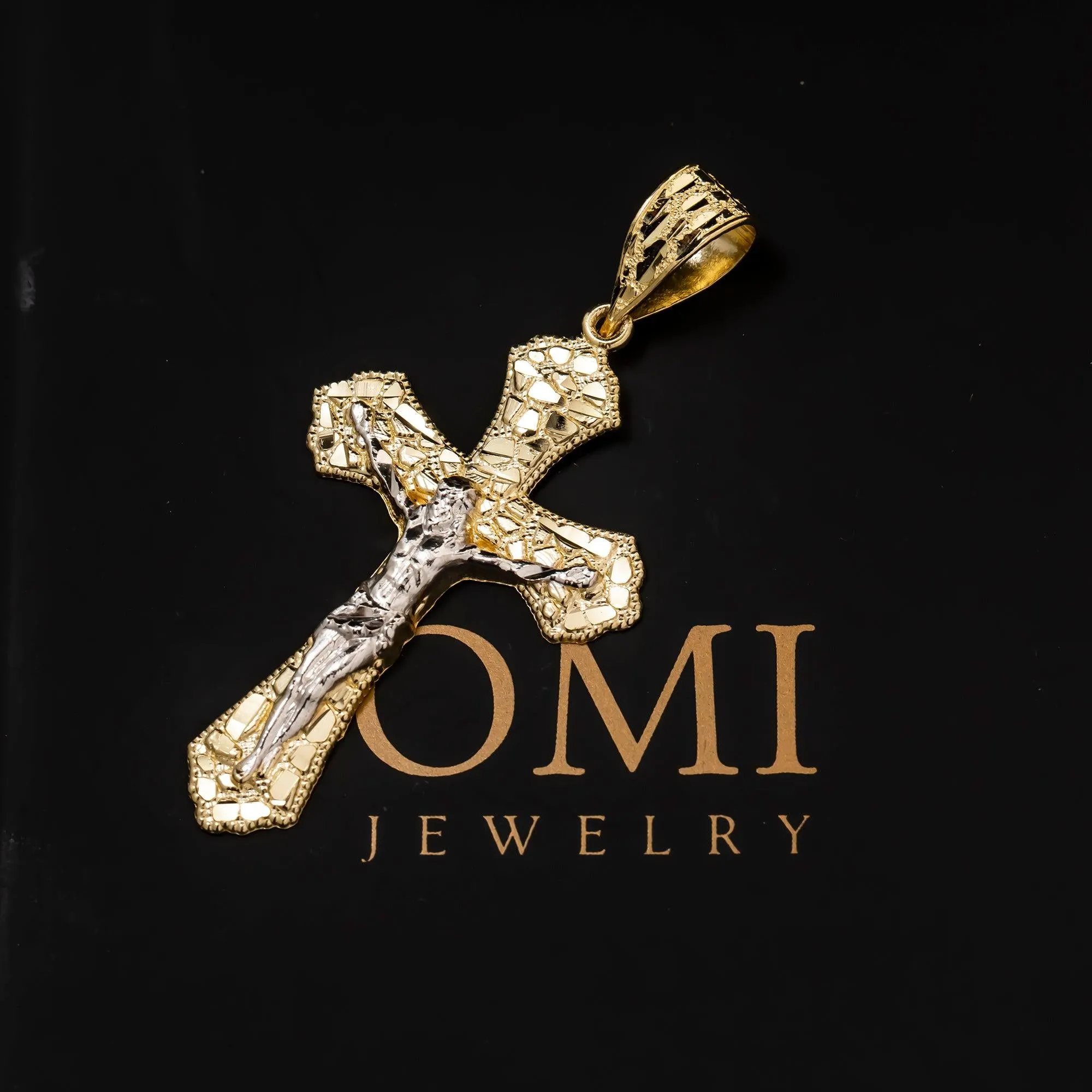 10K GOLD TWO TONE CRUCIFIX NUGGET PENDANT 3.9G