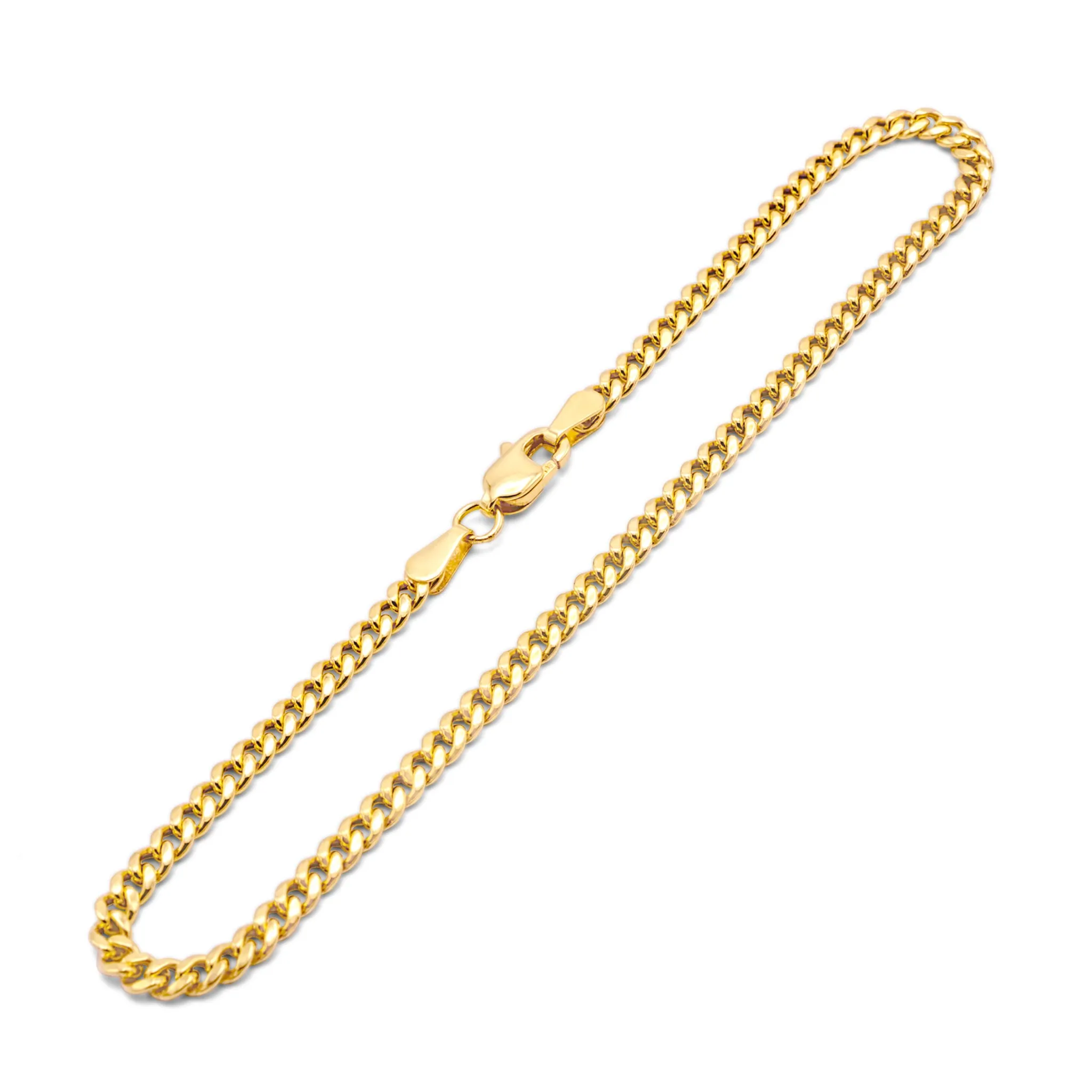 10k Semi-Solid Yellow Gold Cuban Link Bracelet 3mm