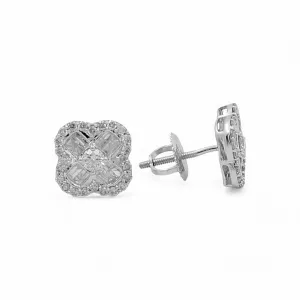 10K White Gold Flower Diamond Women's Earring