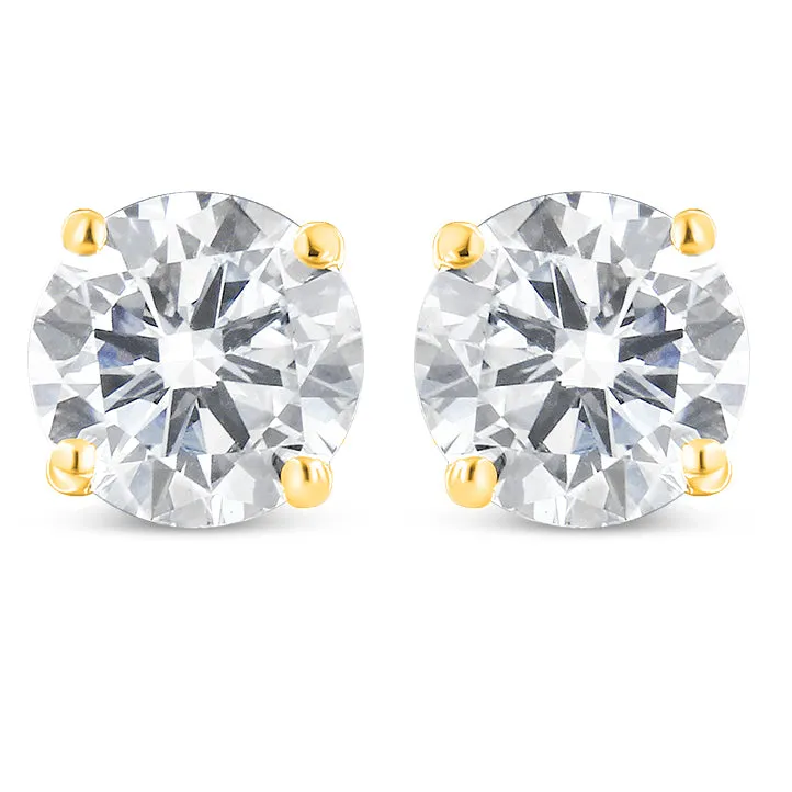 10K Yellow Gold 1-1/2 Cttw Round Brilliant-Cut Diamond Classic 4-Prong Stud Earrings with Screw Backs