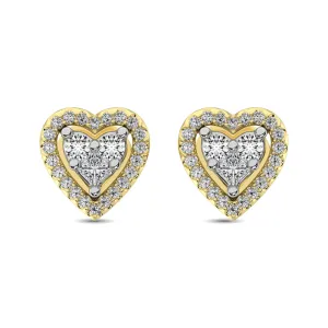 10K Yellow Gold 1/3 Ct.Tw. Diamond Heart Stud Earrings