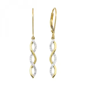 10K Yellow Gold 1/7cttw Diamond Dangle Earrings