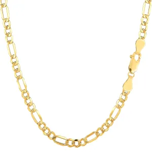 10k Yellow Gold Hollow Figaro Chain Necklace, 3.5mm