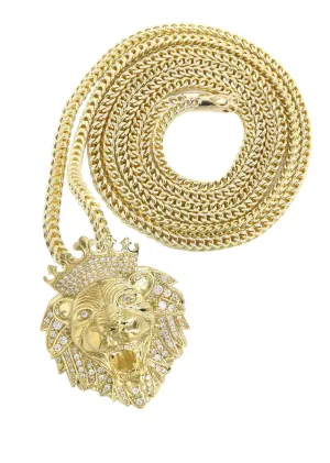 10K Yellow Gold Lion Head Necklace | Appx 22.5 Grams