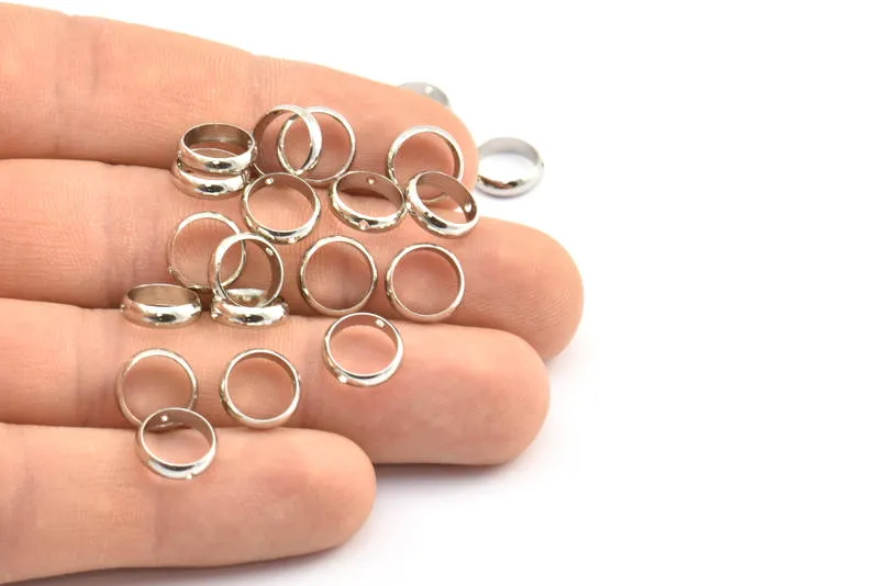 10mm Circle Connector, 25 Silver Tone Circle Ring Connector With 2 Holes, Findings (10x2.5mm) BS 1851 H0509