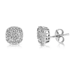 1/10 cttw Diamond Earrings .925 Sterling Silver with Rhodium Plating