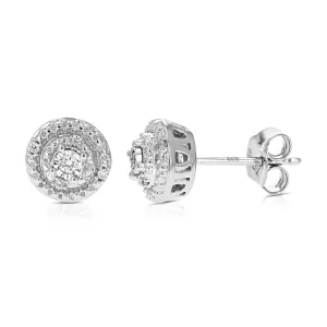 1/10 cttw Round Cut Lab Grown Diamond .925 Sterling Silver Stud Earrings with Push Back Prong Set