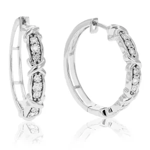 1/10 cttw Round Lab Grown Diamond .925 Sterling Silver Hoop Earrings Prong Set 1 Inch