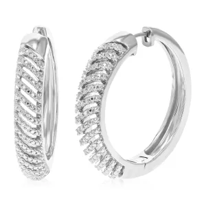 1/10 cttw Round Lab Grown Diamond Hoop Earrings .925 Sterling Silver Prong Set 1 1/2 Inch