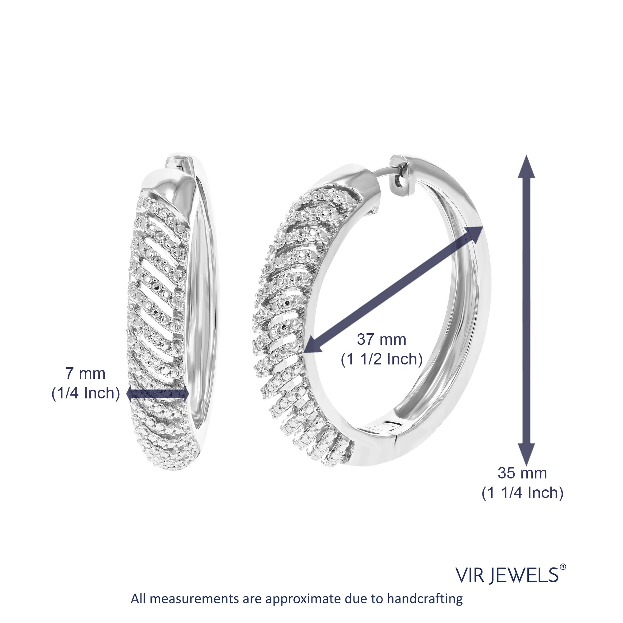 1/10 cttw Round Lab Grown Diamond Hoop Earrings .925 Sterling Silver Prong Set 1 1/2 Inch