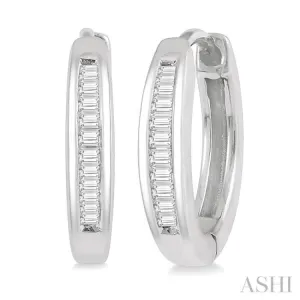 1/10 ctw Inlay Baguette Diamond Huggie Earrings in 10K White Gold