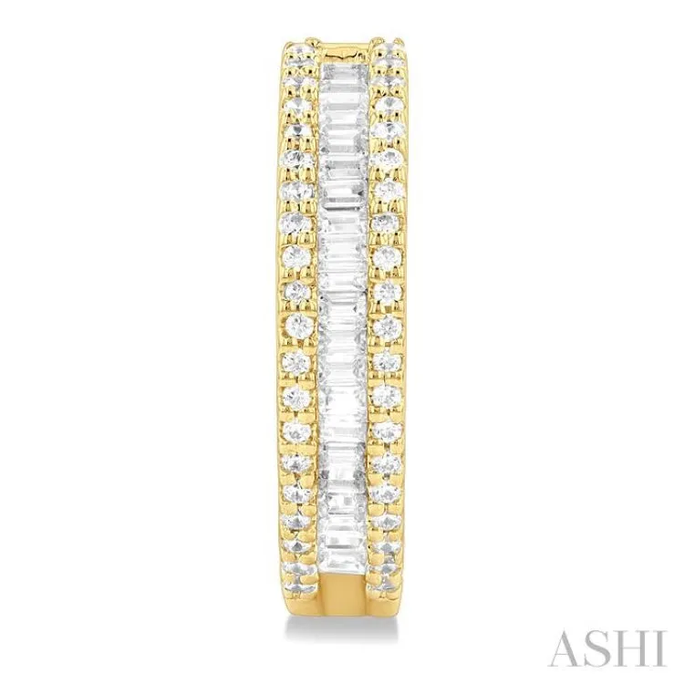 1/2 ctw Baguette and Round Cut Diamond Fashion Hoop Earring in 14K Yellow Gold