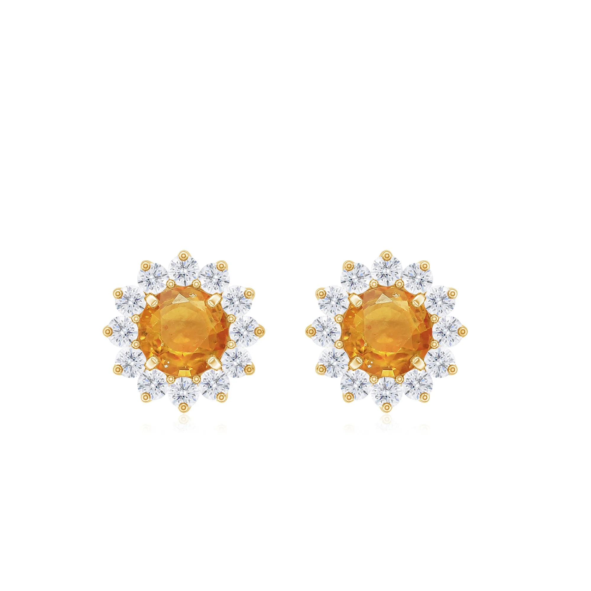 1.25 CT Orange Sapphire Flower Stud Earrings with Diamond Halo