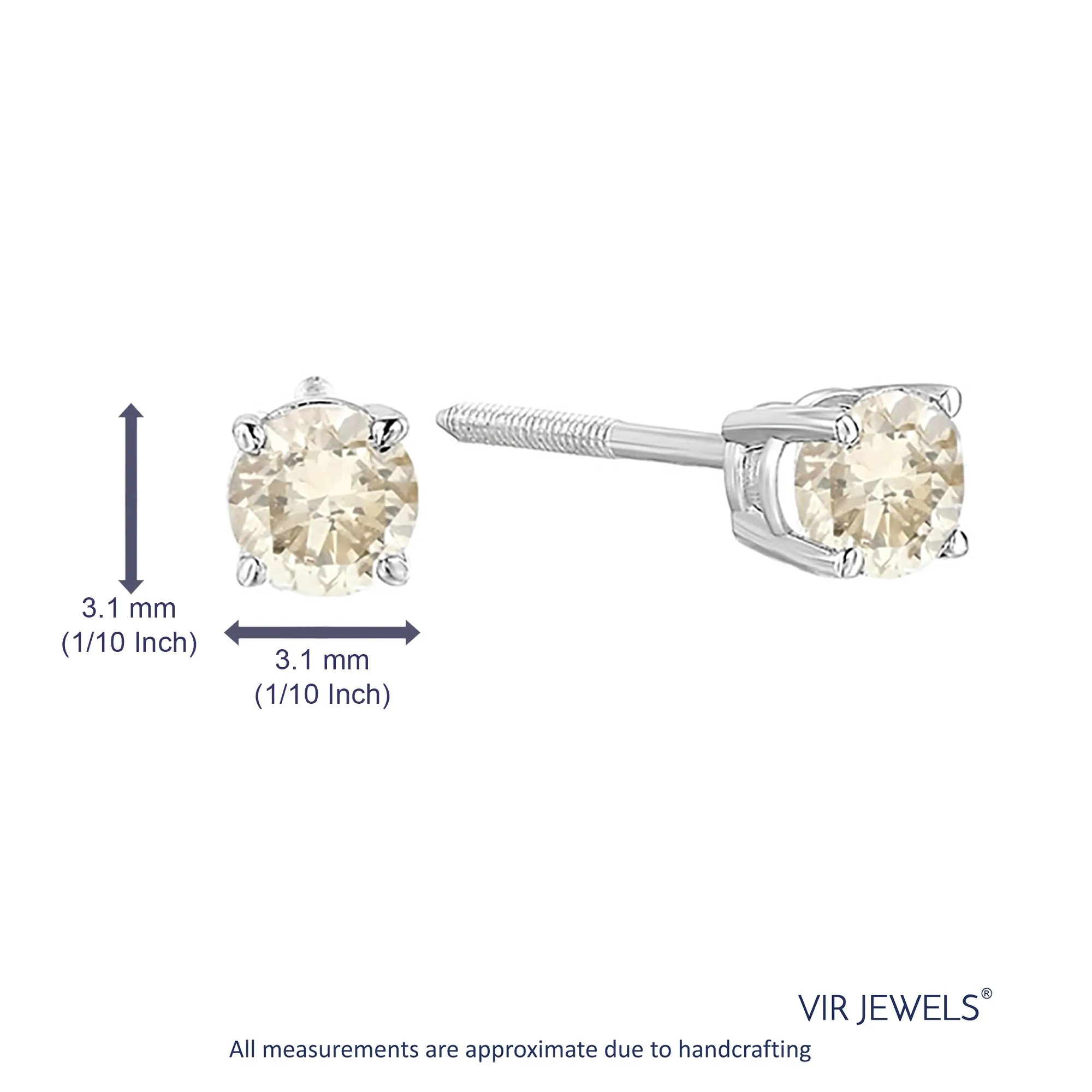 1/3 cttw Champagne Diamond Stud Earrings 14K White Gold Round with Screw Backs