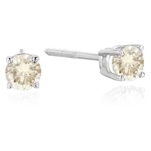 1/3 cttw Champagne Diamond Stud Earrings 14K White Gold Round with Screw Backs