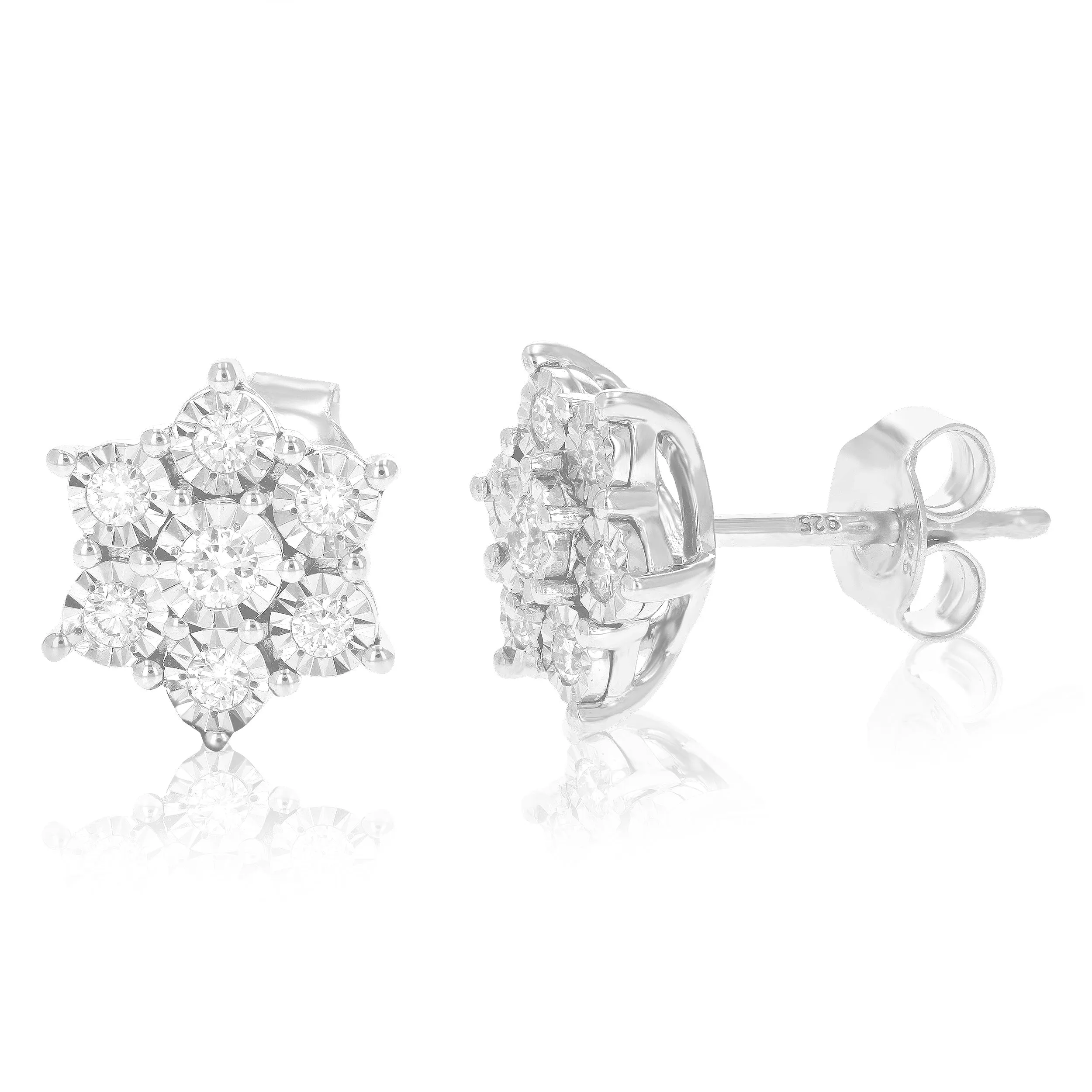 1/3 cttw Diamond Flower Composite Stud Earrings in Sterling Silver