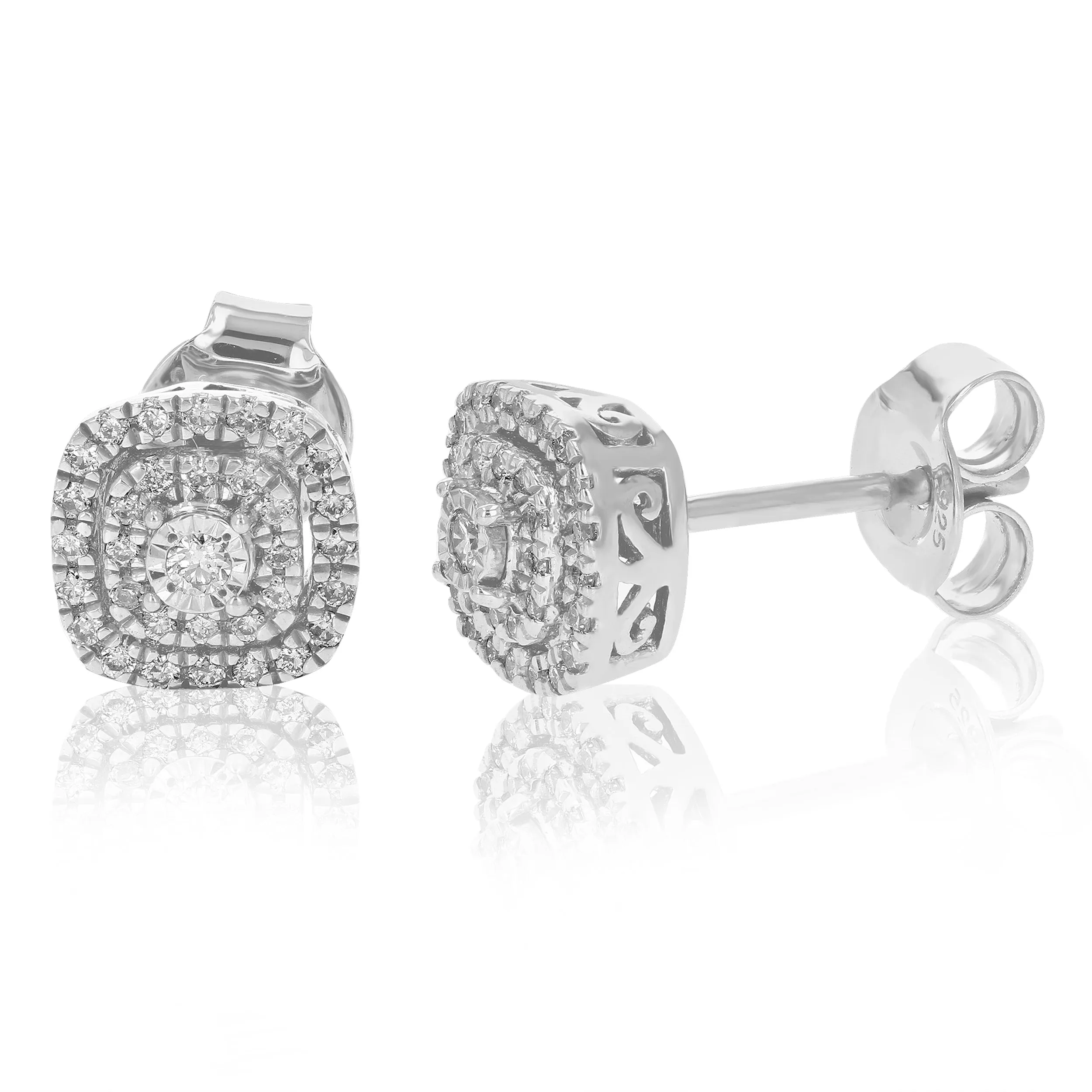 1/4 cttw Cushion Cluster Diamond Stud Earrings in Sterling Silver