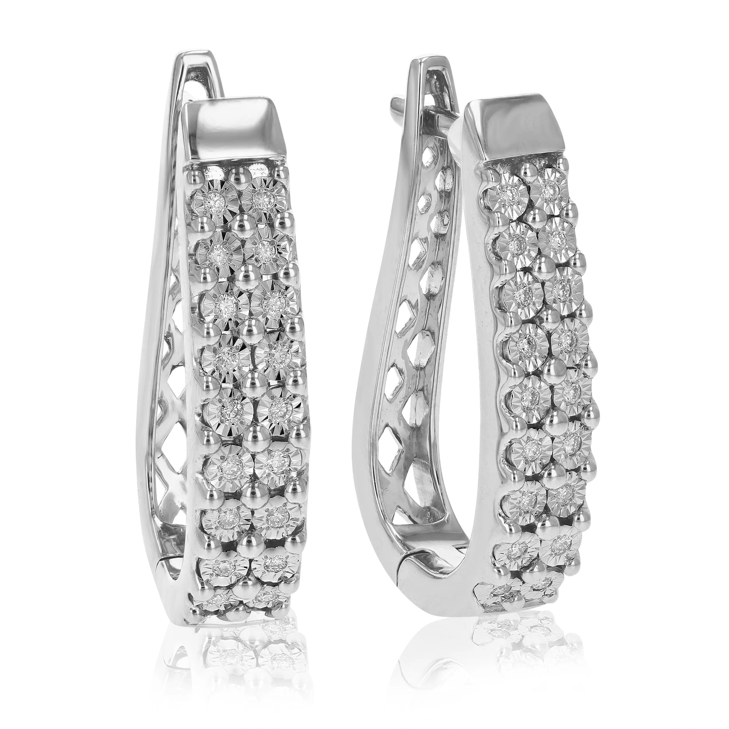 1/4 cttw Round Lab Grown Diamond Hoop Earrings in .925 Sterling Silver Prong Set 1 Inch