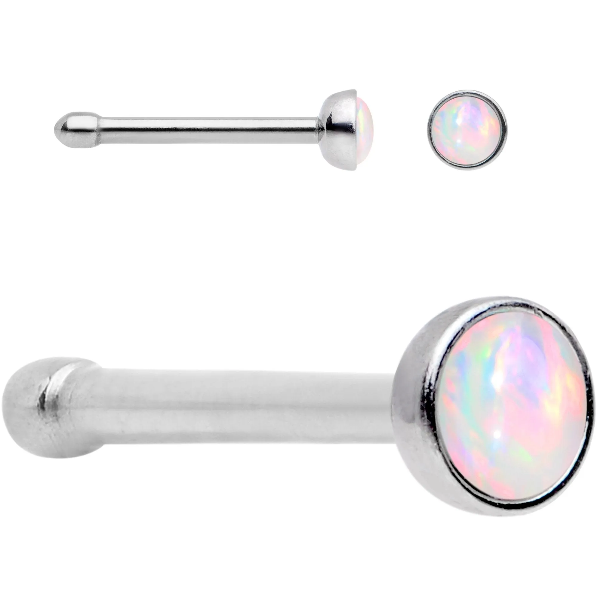 1/4 White Faux Opal Double Crescent Moon Nose Bone 6 Pack Set