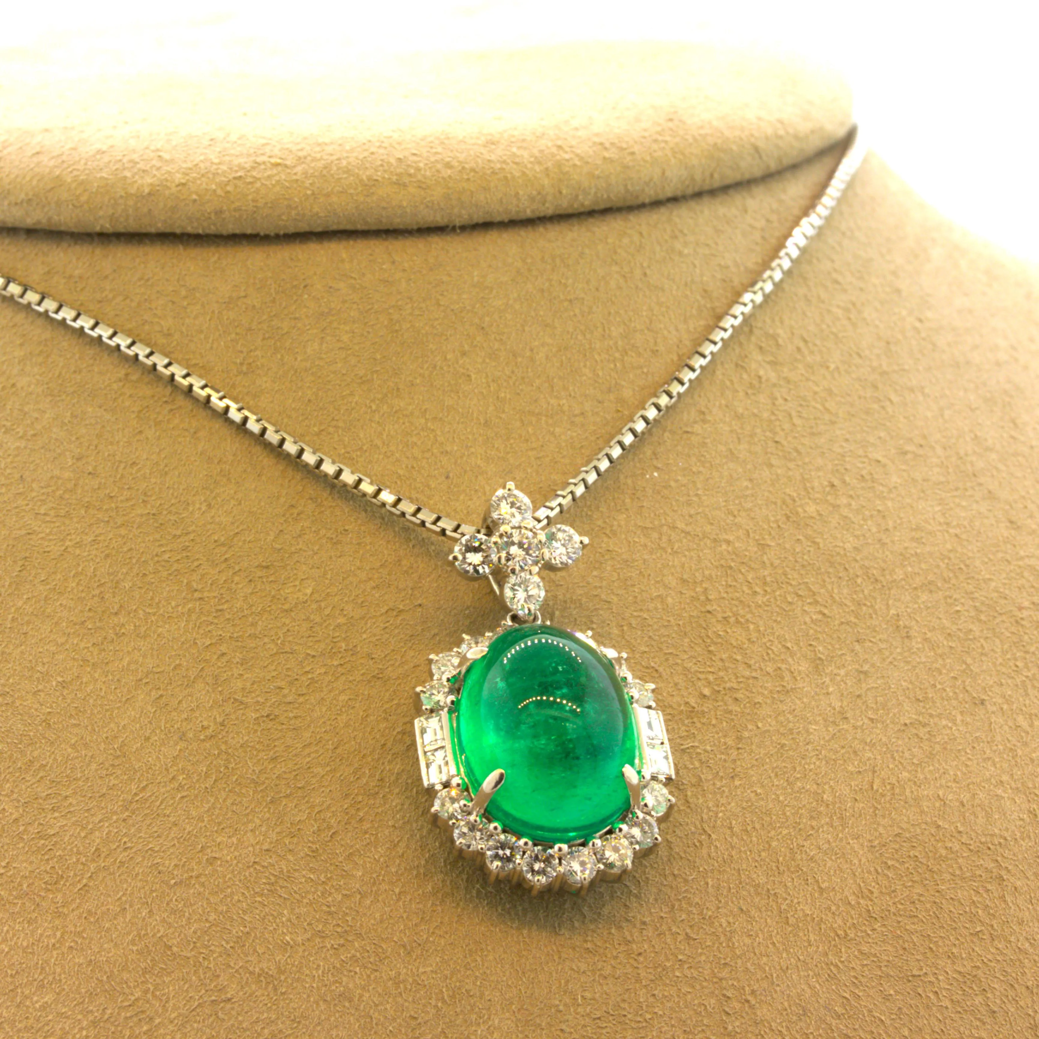 14.22 Carat Colombian Emerald Diamond Platinum Pendant, GIA Certified