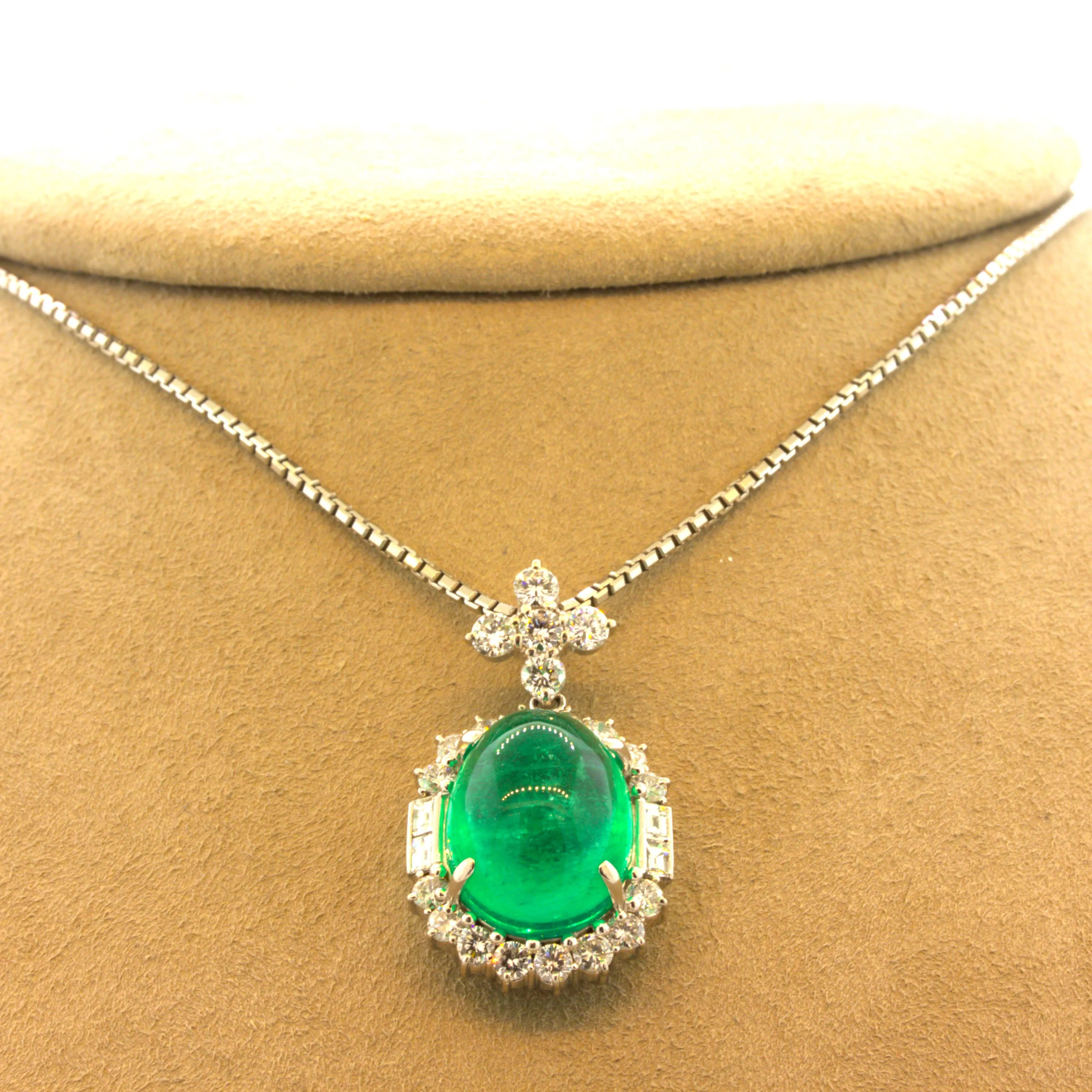 14.22 Carat Colombian Emerald Diamond Platinum Pendant, GIA Certified