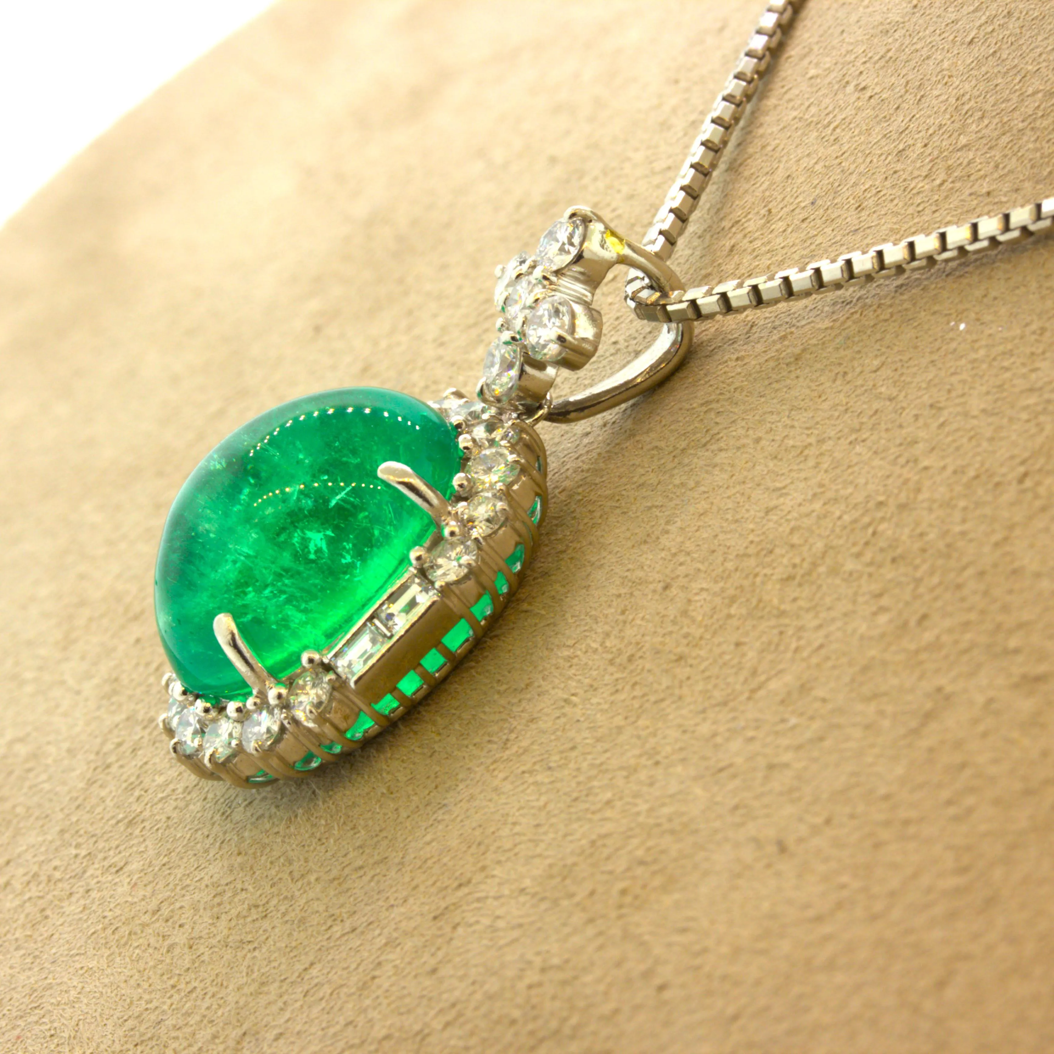 14.22 Carat Colombian Emerald Diamond Platinum Pendant, GIA Certified