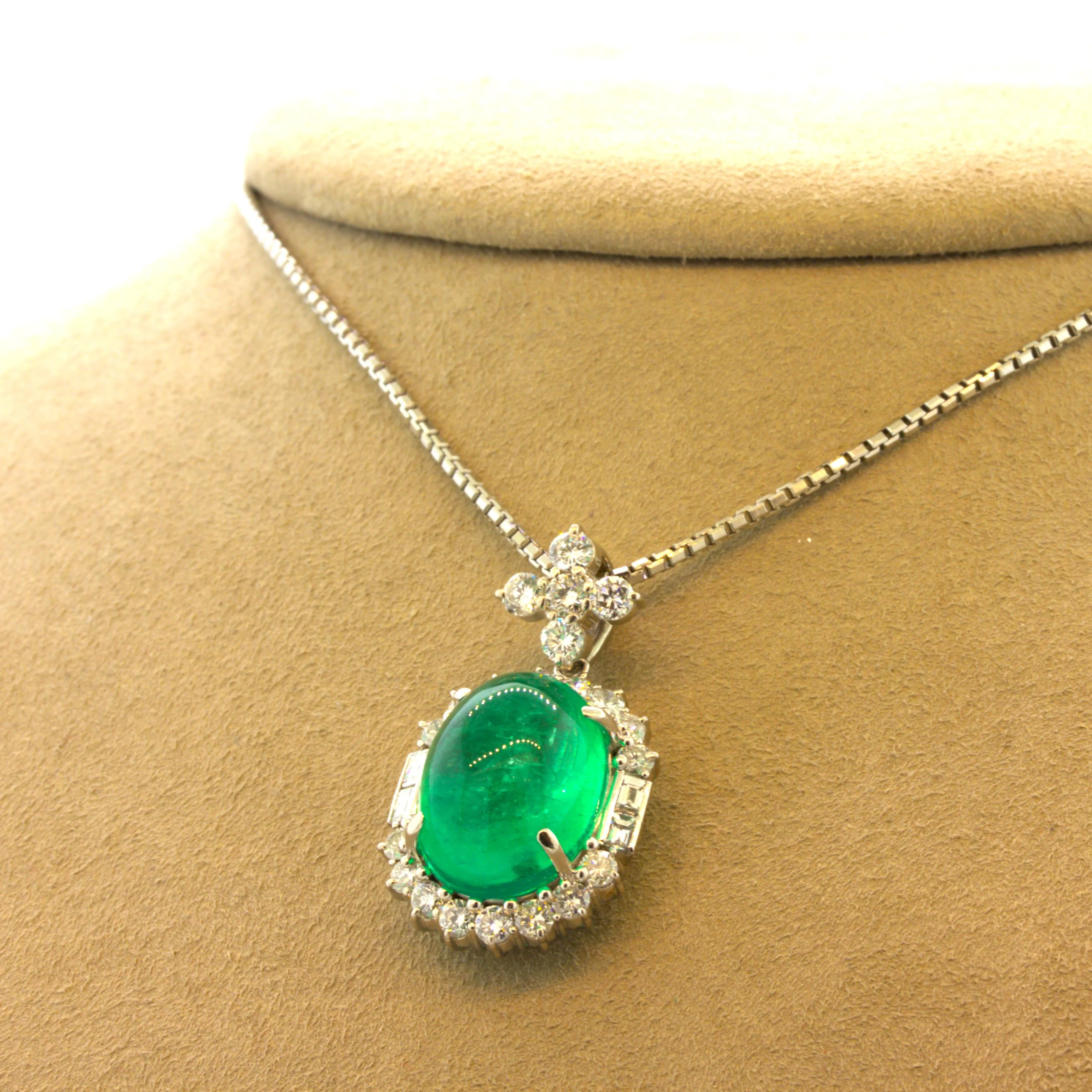 14.22 Carat Colombian Emerald Diamond Platinum Pendant, GIA Certified