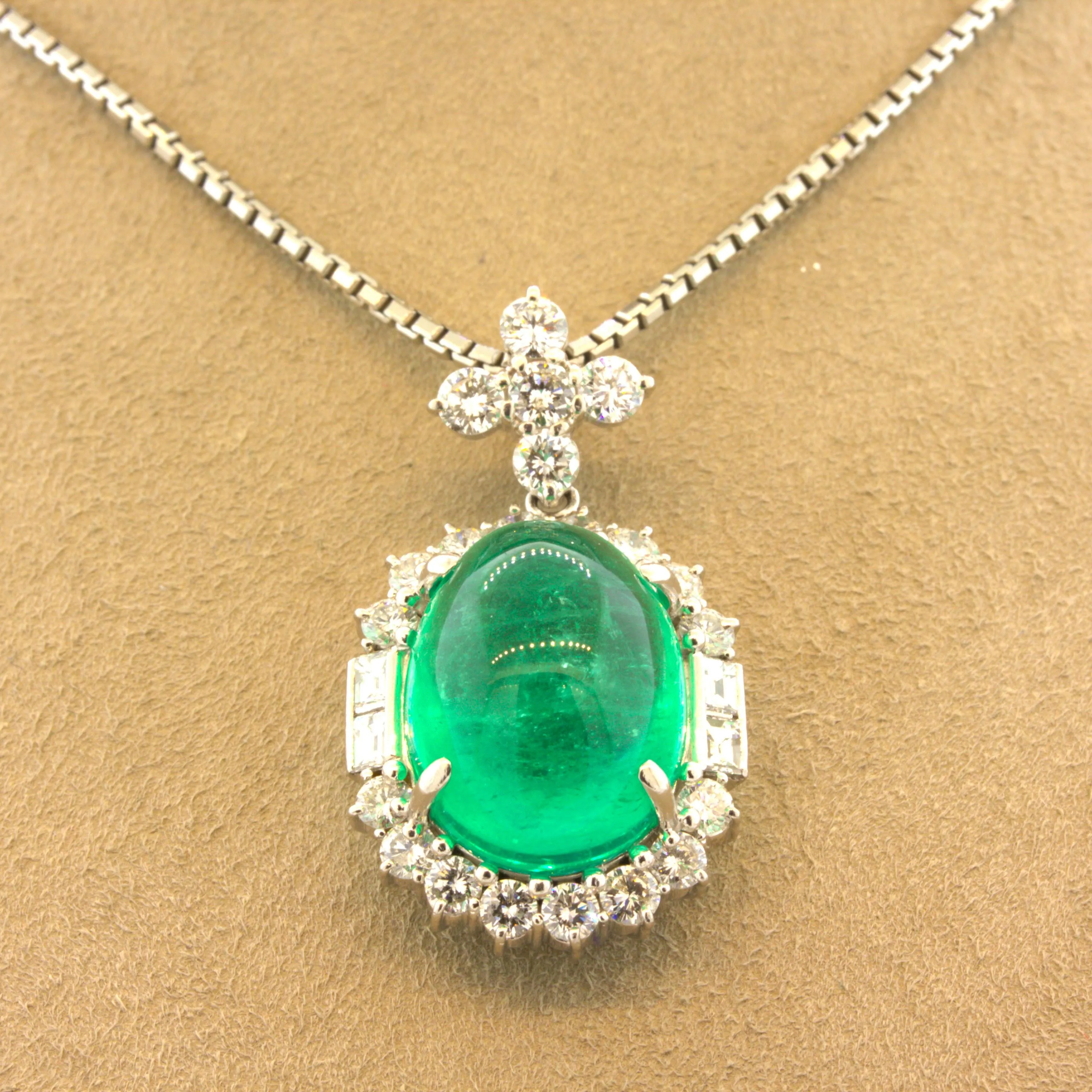 14.22 Carat Colombian Emerald Diamond Platinum Pendant, GIA Certified