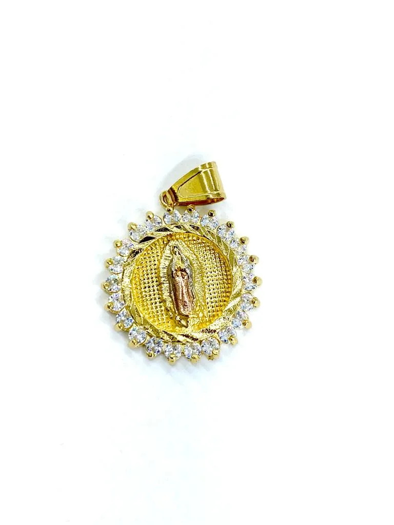 14K Gold Filled Virgen de Guadalupe Pendant Charm CZ 30x28mm Unisex Catholics Jewelry