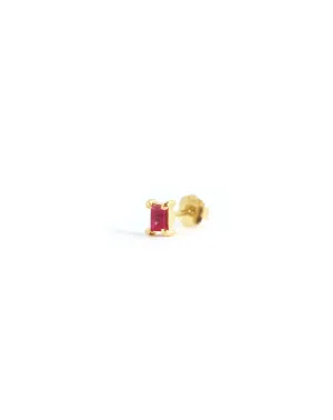 14K Gold Pink Sapphire Baguette Single Stud