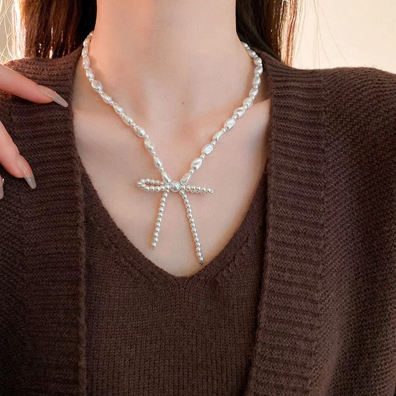 14K Gold-Plated Pearl Bow Necklaces