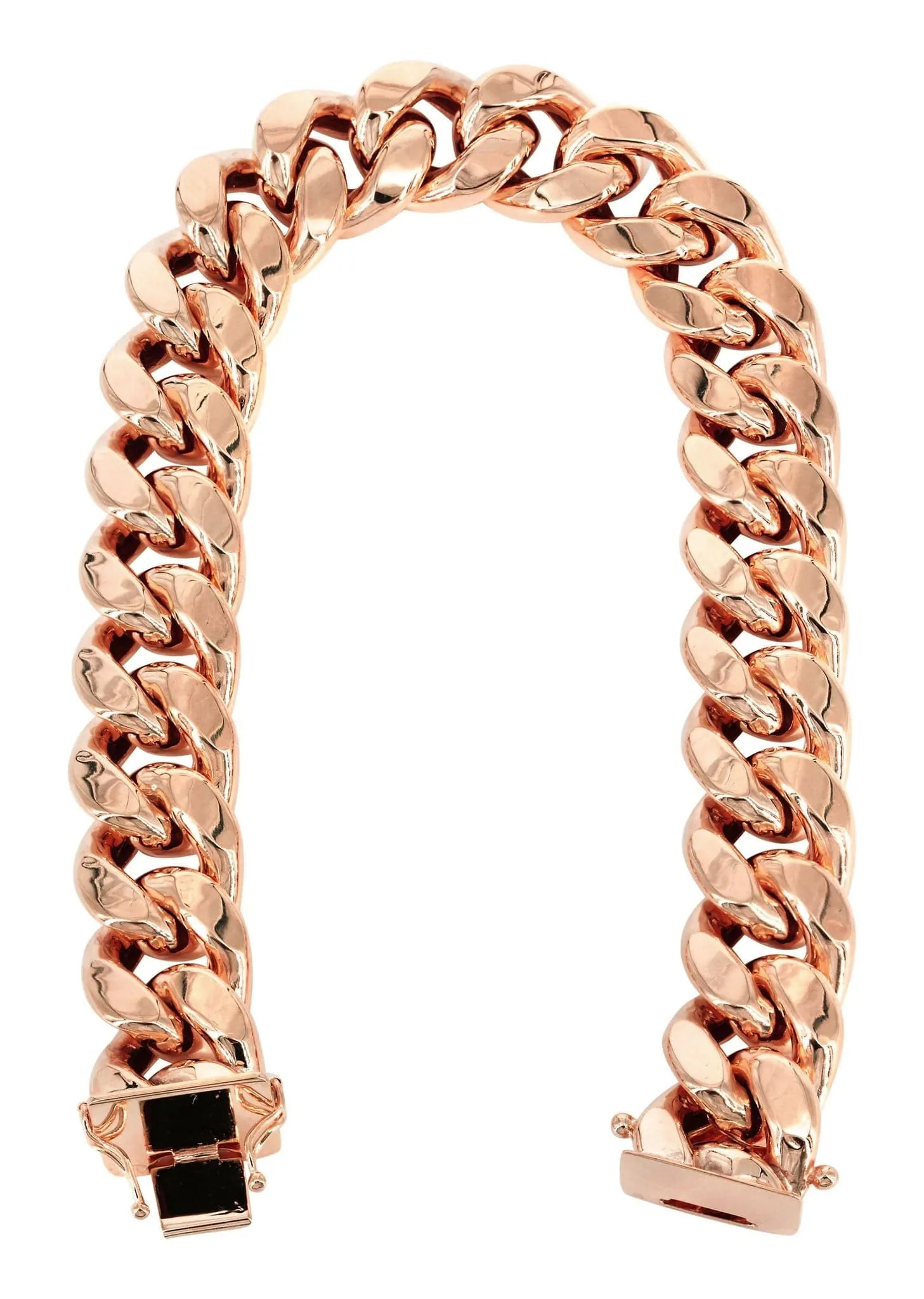 14K Rose Gold Bracelet Semi Solid  Miami Cuban Link