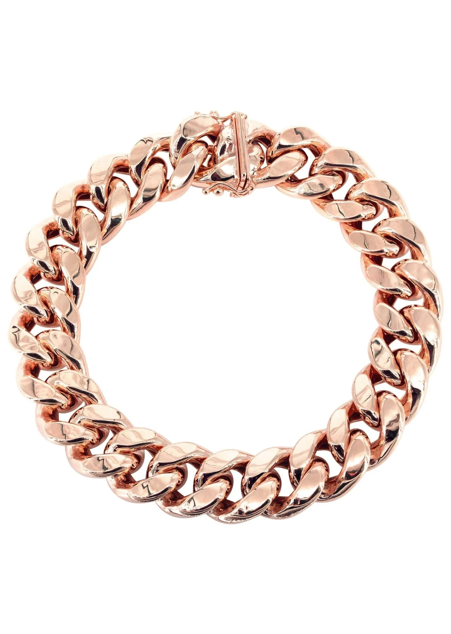 14K Rose Gold Bracelet Semi Solid  Miami Cuban Link