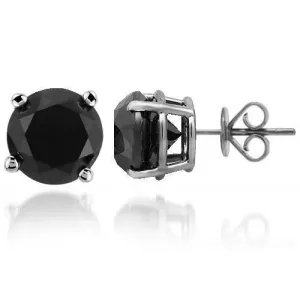 14K Solid Gold Black Rhodium Mens Black Diamond Solitaire Stud Earrings 10.00 Ctw